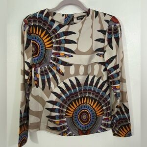 Antik Batik Anthropologie Printed Silk-Blend Top Size XS Aztec Boho Slit Back